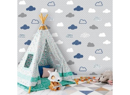 PAPEL DE PAREDE AUTOCOLANTE INFANTIL NUVENS AZUL - LAVÁVEL